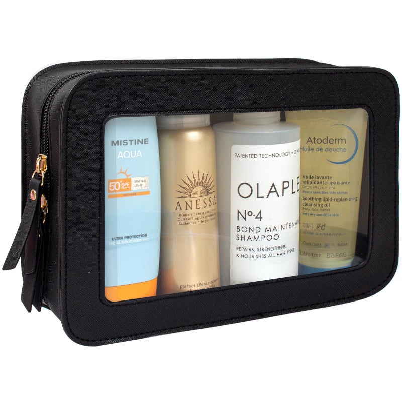 LETGO Clear Makeup Bag  Travel Cosmetic Case Toiletry Bag Make up Organizer Skincare Pouch for Women  Car Essentials Bag with Clear Windows (Black  Standard) - Image 1